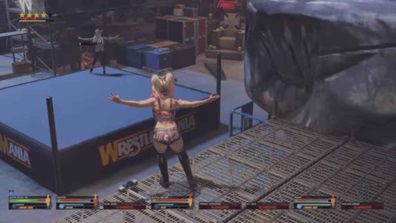 WWE 2K25 Alexa VS Sane, Ivy, Chelsea, Maryse, Naomi, Tiffany, Belair 8-Way Backstage Brawl