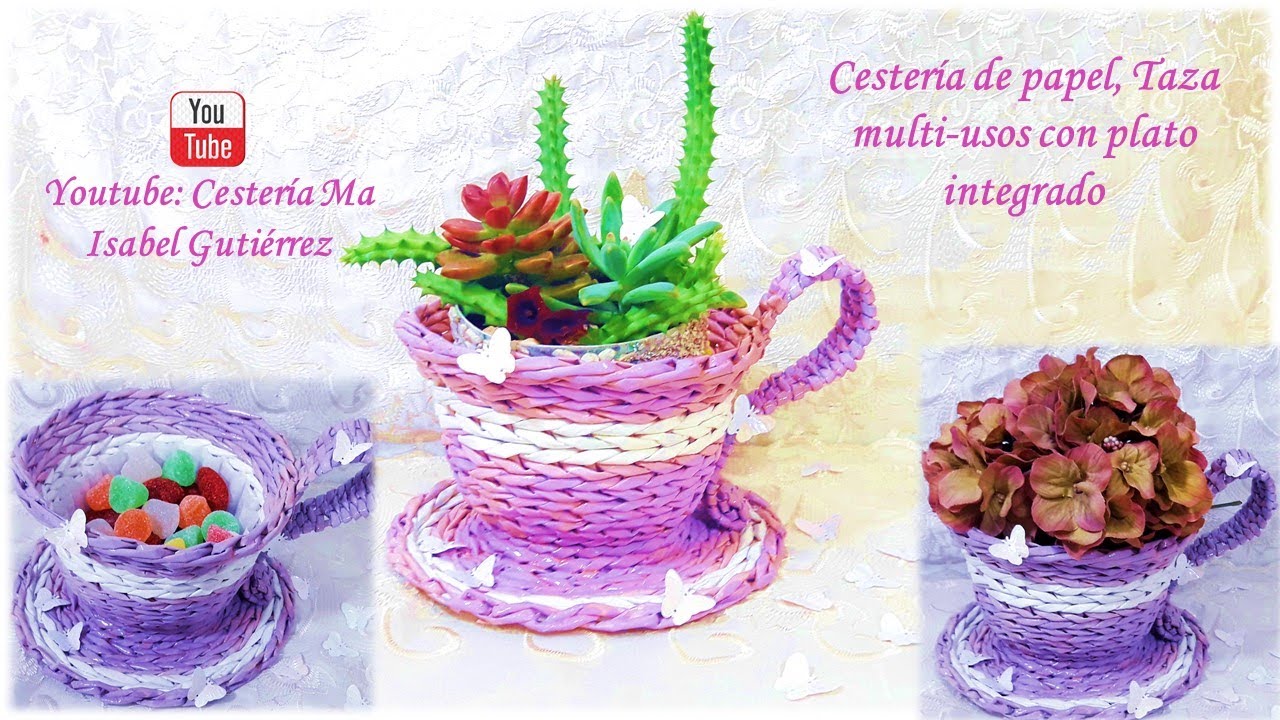 Cestería de papel   Hermosa taza multi usos fácil de hacer.  Cup made of paper