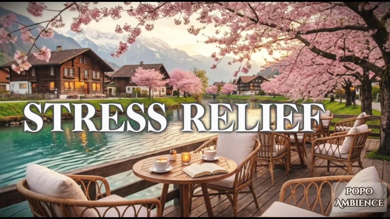 [1 HOUR] Sakura Riverside Cafe 🌸 Relaxing Piano & Nature Sounds to stress relief | @PoPo