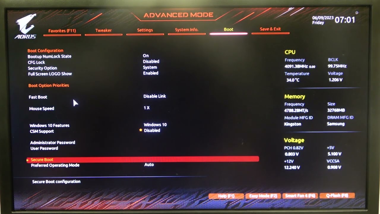 Gigabyte Z690 Series Motherboard - How to Change Security Options - Manage BIOS Security Settings