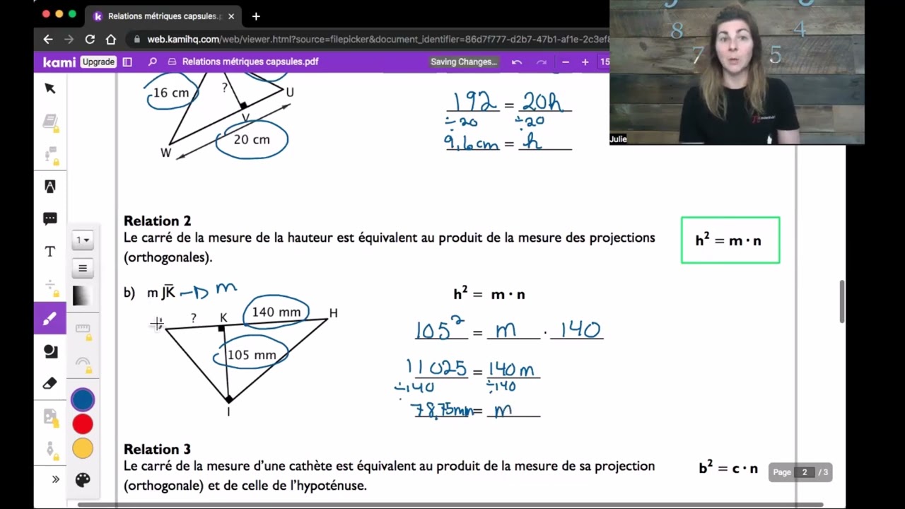 Secondaire 4 - Les relations m&eacute;triques dans le triangle rectangle