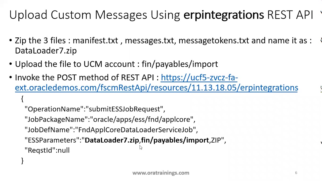 How To Upload Custom Messages Into Oracle Cloud ERP Using erpintegrations REST API