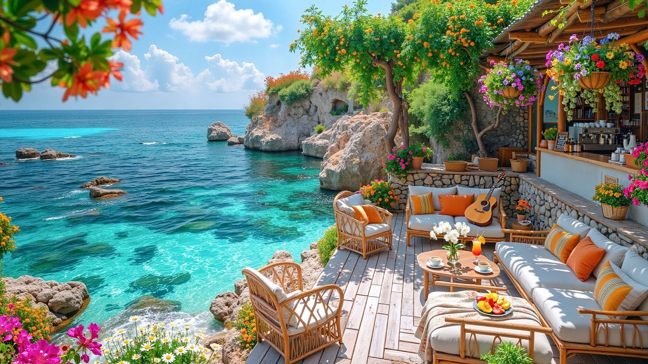 Positive Summer Bossa Nova for Relaxing ~ Soft Morning Jazz & Ocean Sounds at Beach Cafe Ambience