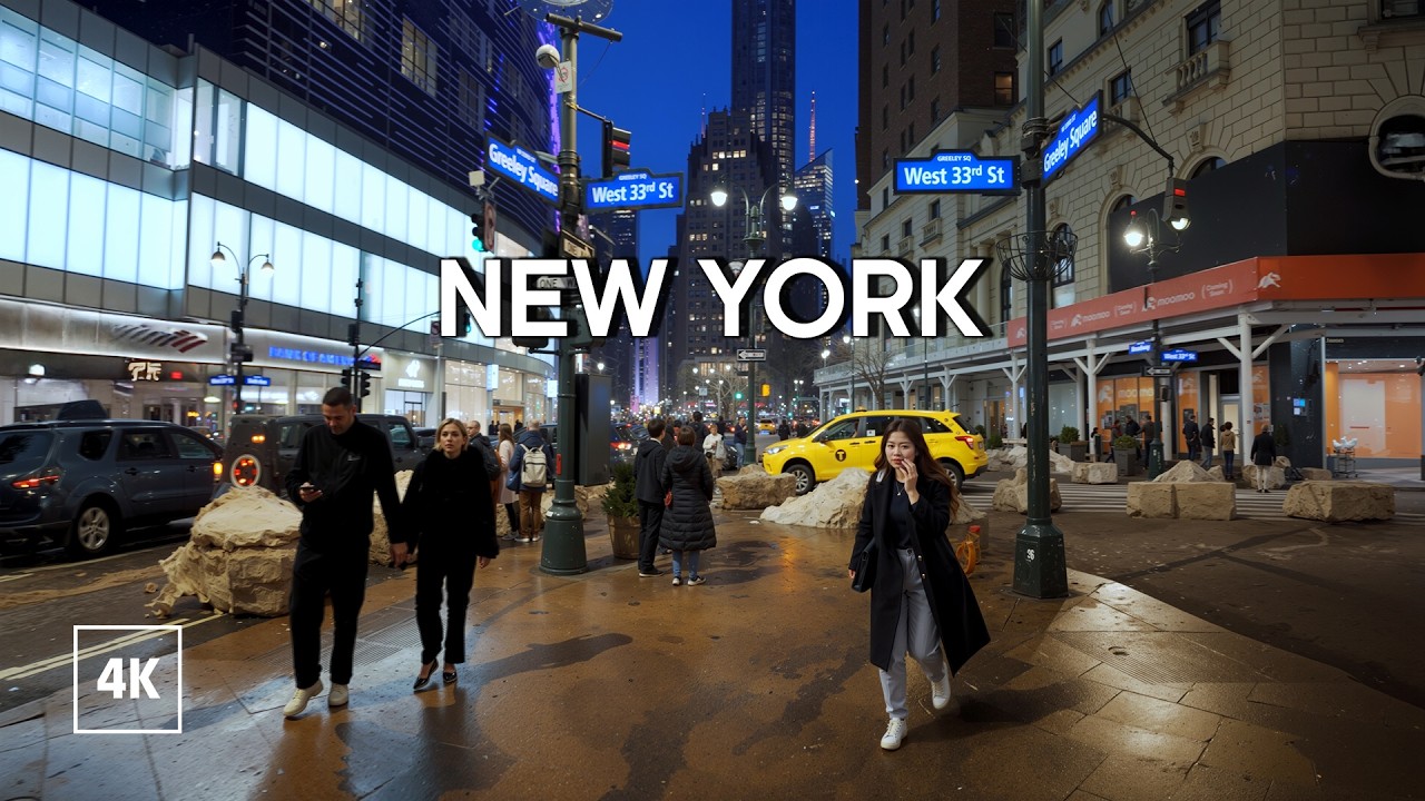 New York City Night Walk 🌃 Evening stroll in Midtown Manhattan