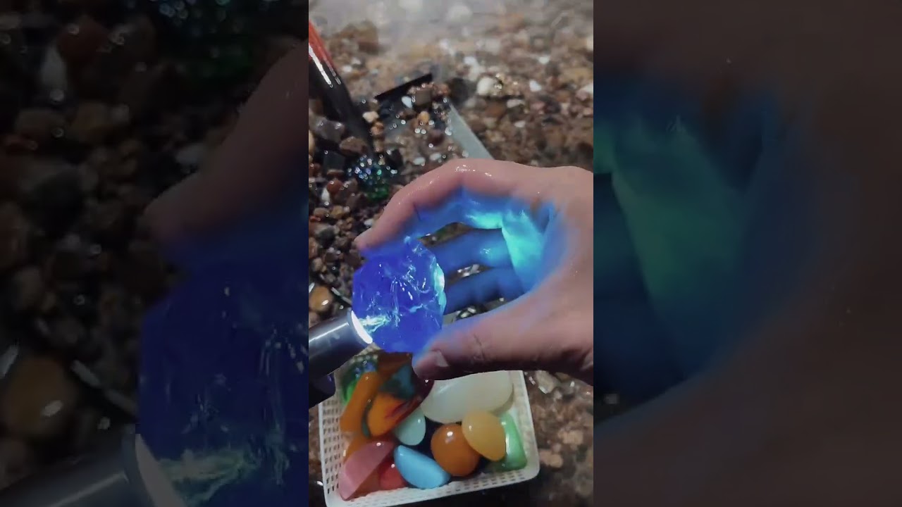Washing Colorful Stones in Running Water. A Feast of Natural Gem Colors