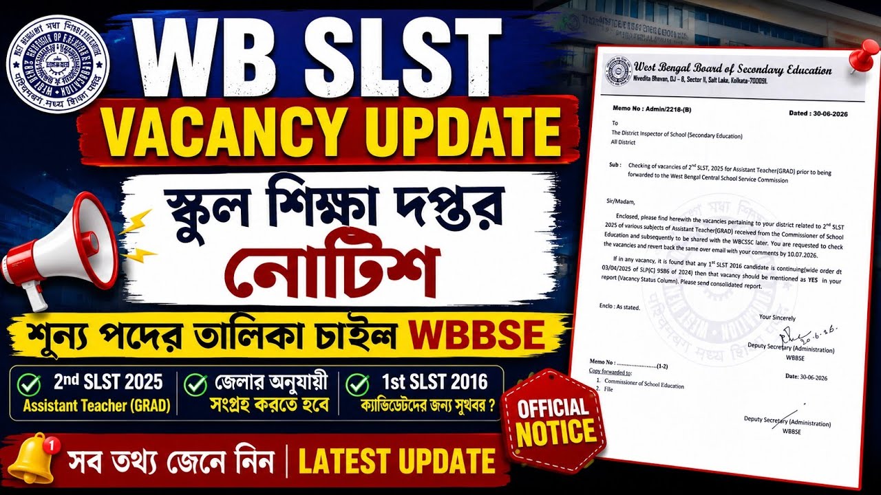 SLST 2025 BIG UPDATE Vacancy Verification Started | WBBSE Notice Out Teacher Recruitment Latest News