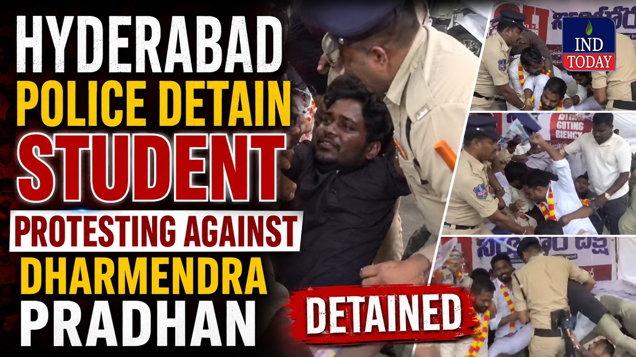 Hyderabad Police Detain SFI Students Protesting Against Dharmendra Pradhan