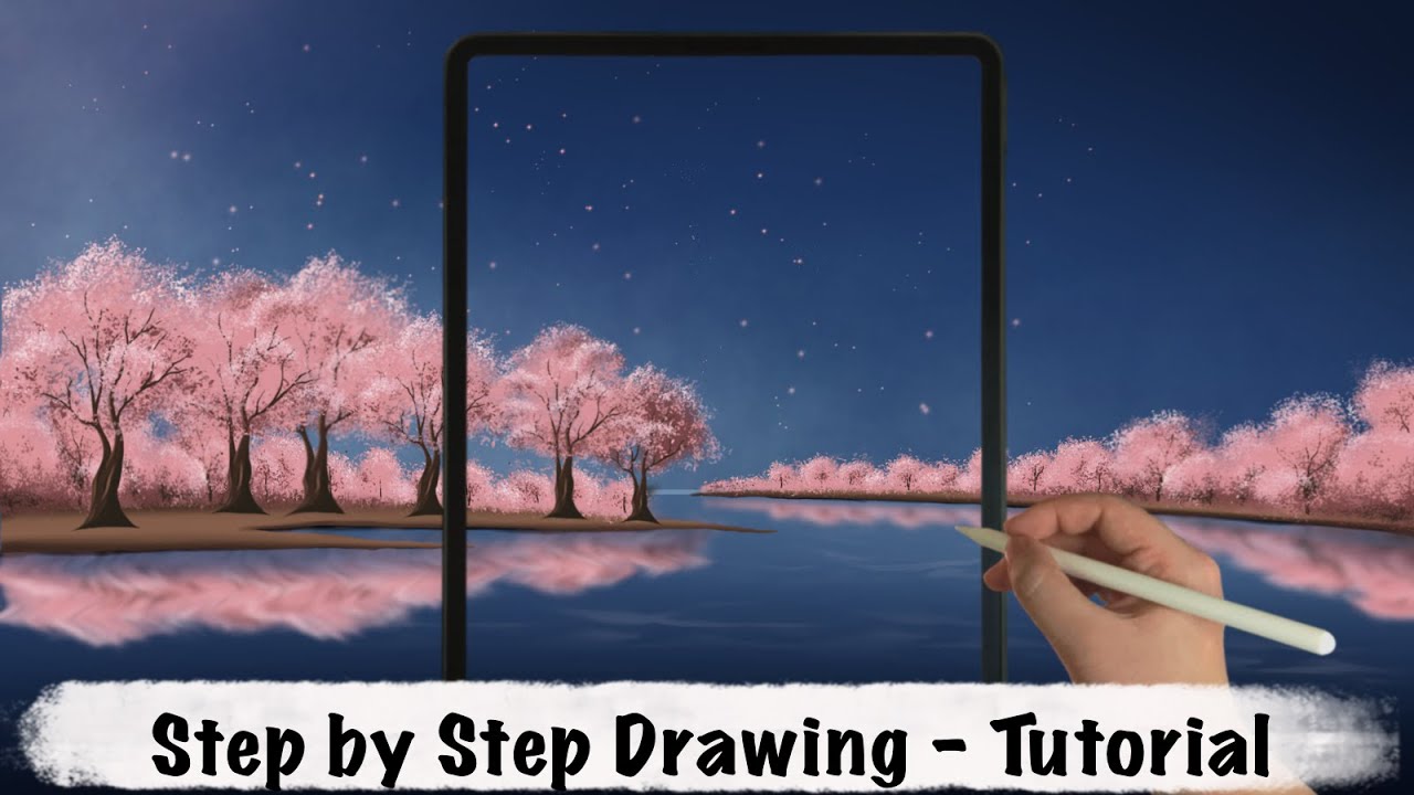Sakura Forest Cherry Blossoms iPad Procreate Drawing - Step by Step Drawing Tutorial