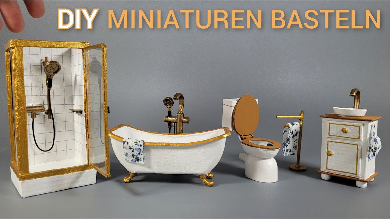 Tutorial: Mini Badezimmer basteln: Klo, Dusche, Badewanne, Waschbecken / DIY: create a mini bathroom