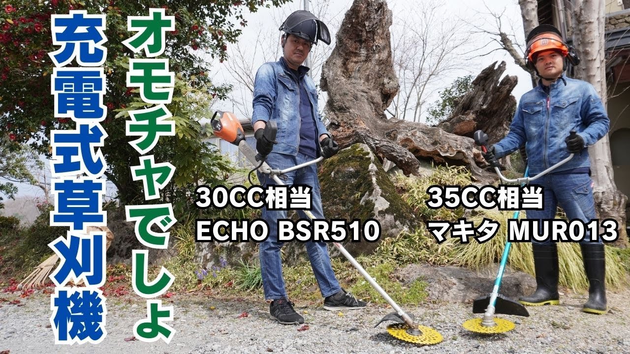 山林の下刈りをするプロに充電式草刈機を触ってもらった