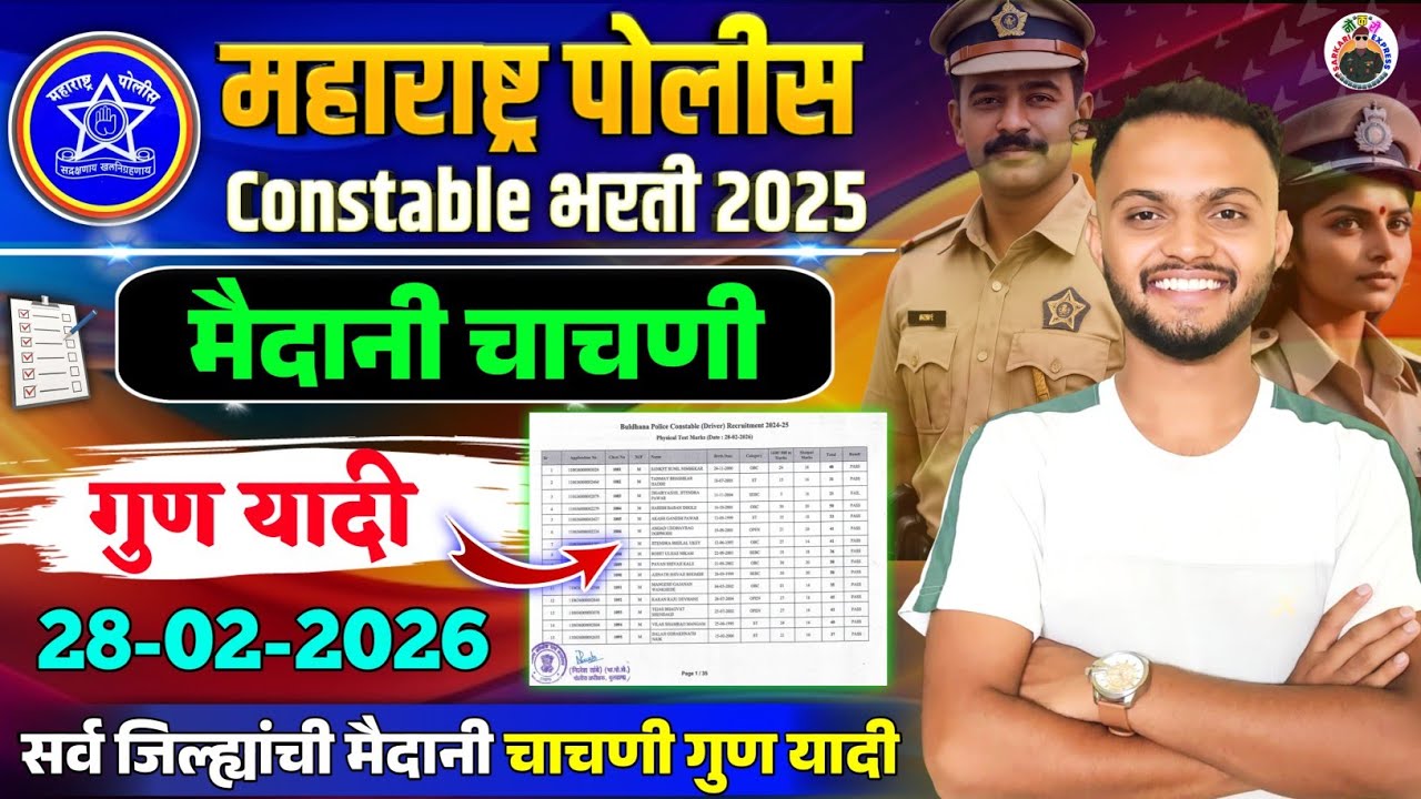 पोलीस भरती 28 फेब्रुवारी 2026 मैदानी चाचणी गुण यादी | police bharti ground marks list| police bharti
