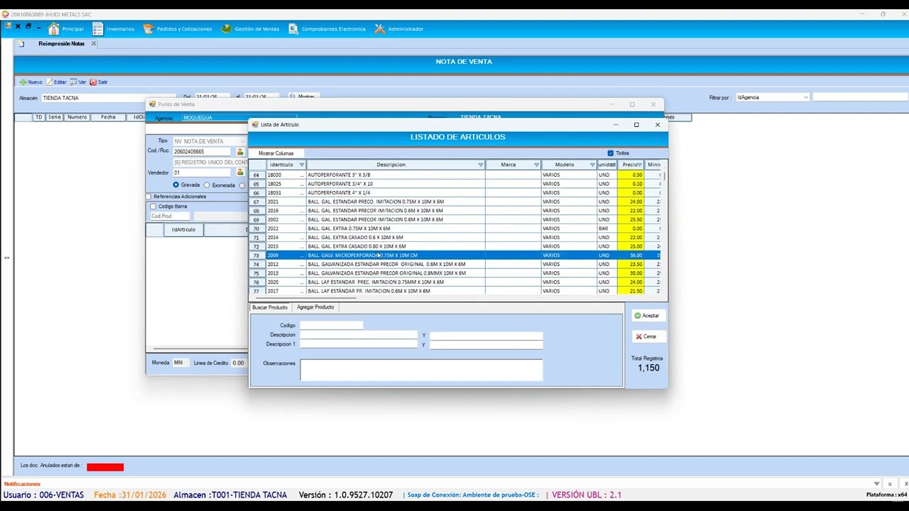 Registro de Notas de Ventas