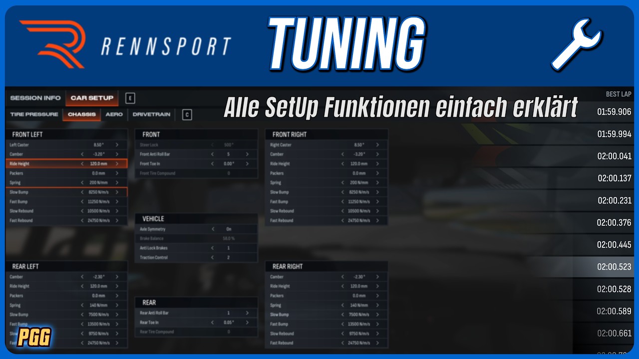 So funktioniert das Setup in RENNSPORT ! 🏁 – Einfache Erklärung für alle Werte ⚙️