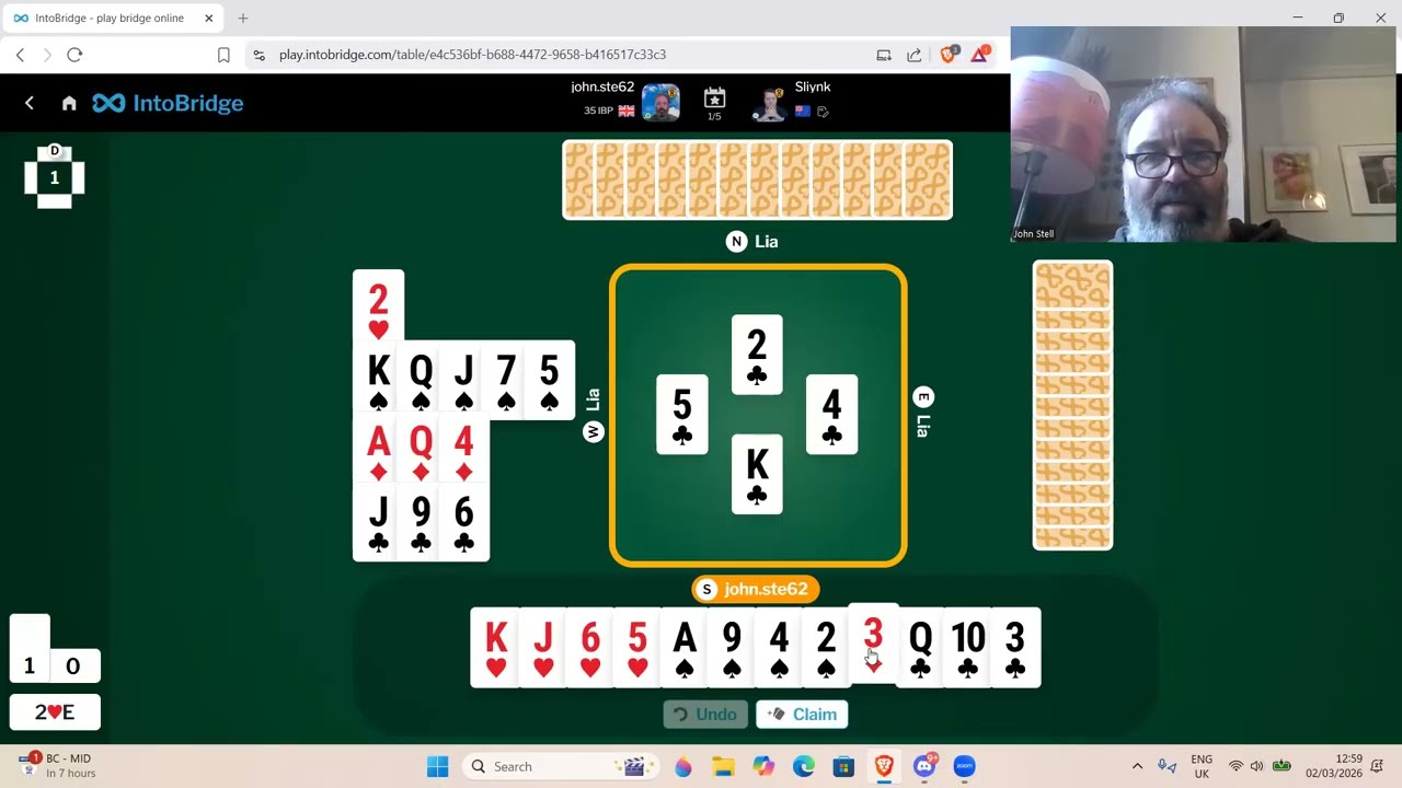 Мой матч против ведущего игрока в бридж Питера Холландса — 2 марта 2026 года.