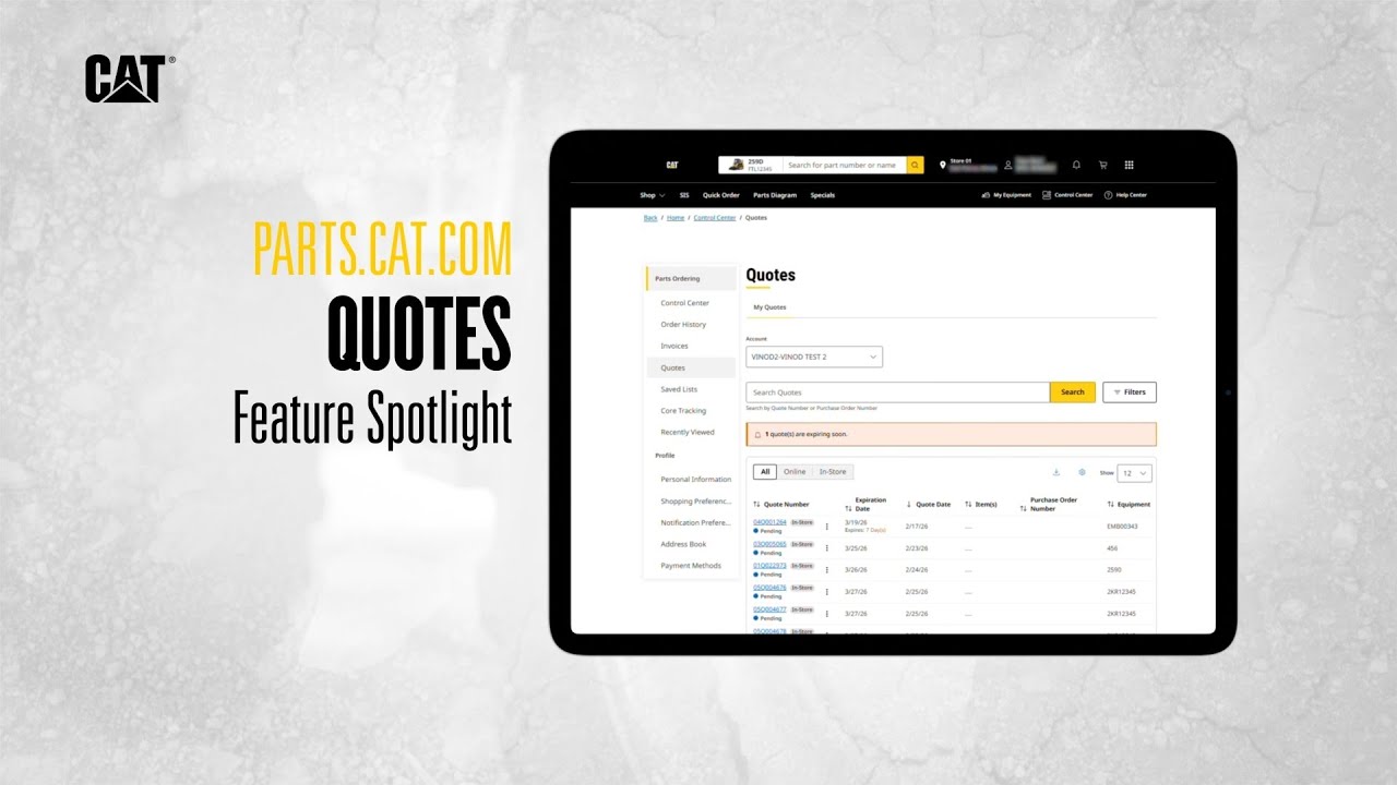 Secure Pricing with Quotes on Parts.cat.com