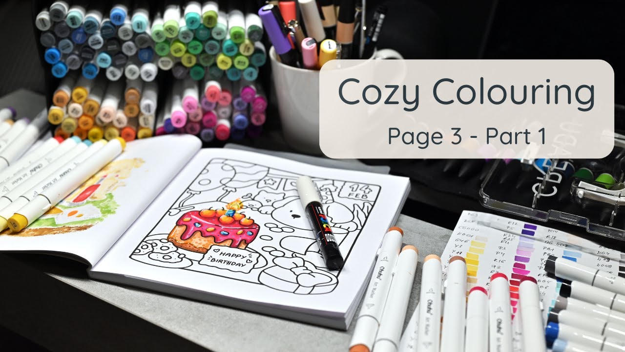 Cozy Coloring | Cake Illustration with Markers ✨ Part 1 (ASMR) Ohuhu alcohol  markers