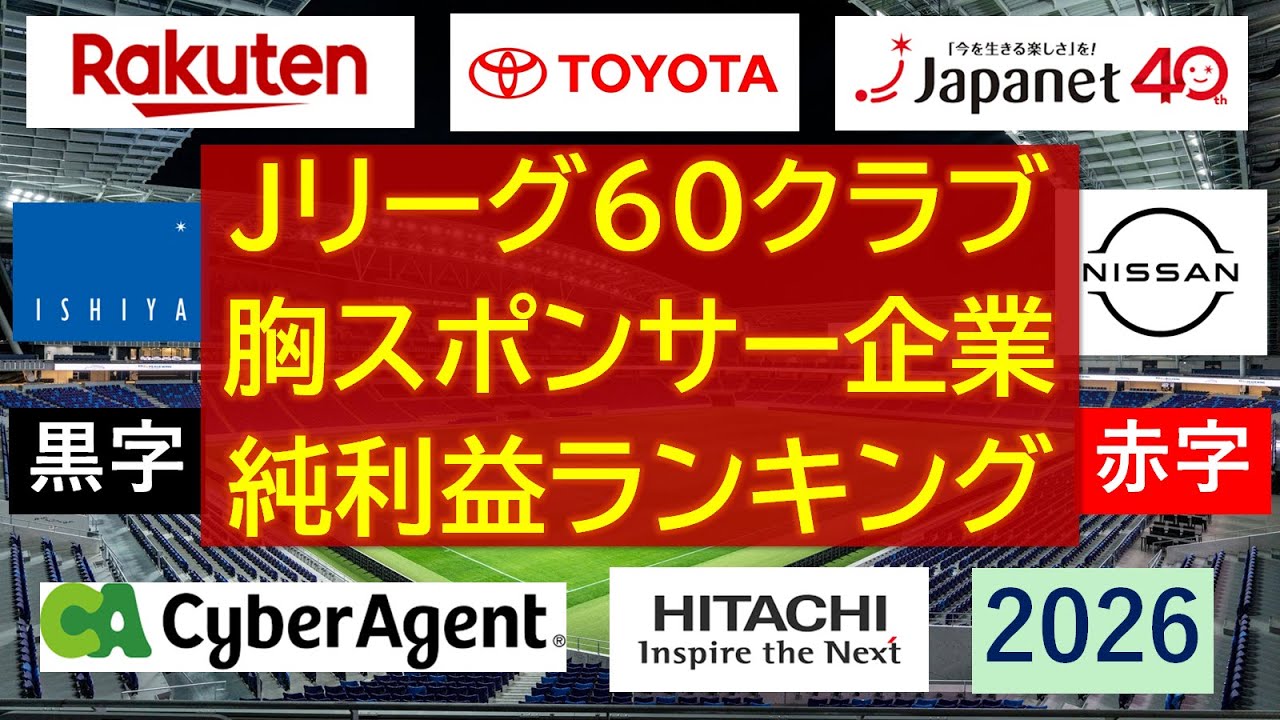 Jリーグ60クラブの胸スポンサー企業 純利益ランキング（2026）