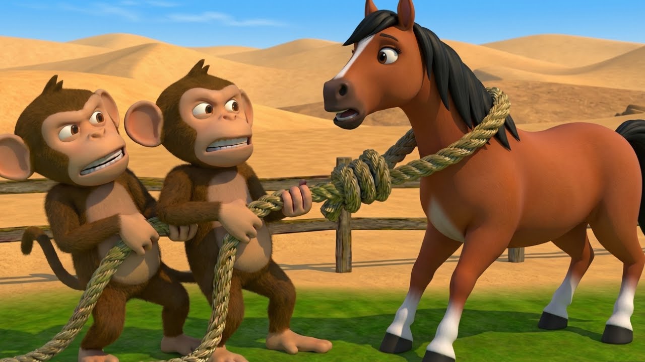 Oh No! 😱 2 Naughty Monkeys Steal Horse 🐴 and pig from Old MacDonald Farm | Police Helicopter 🚁