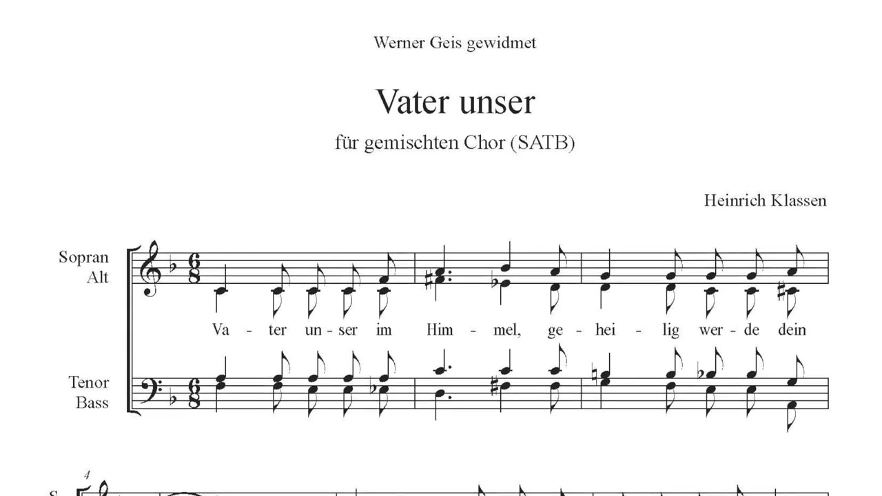 Heinrich Klassen, Vater unser (für gem. Chor, SATB)