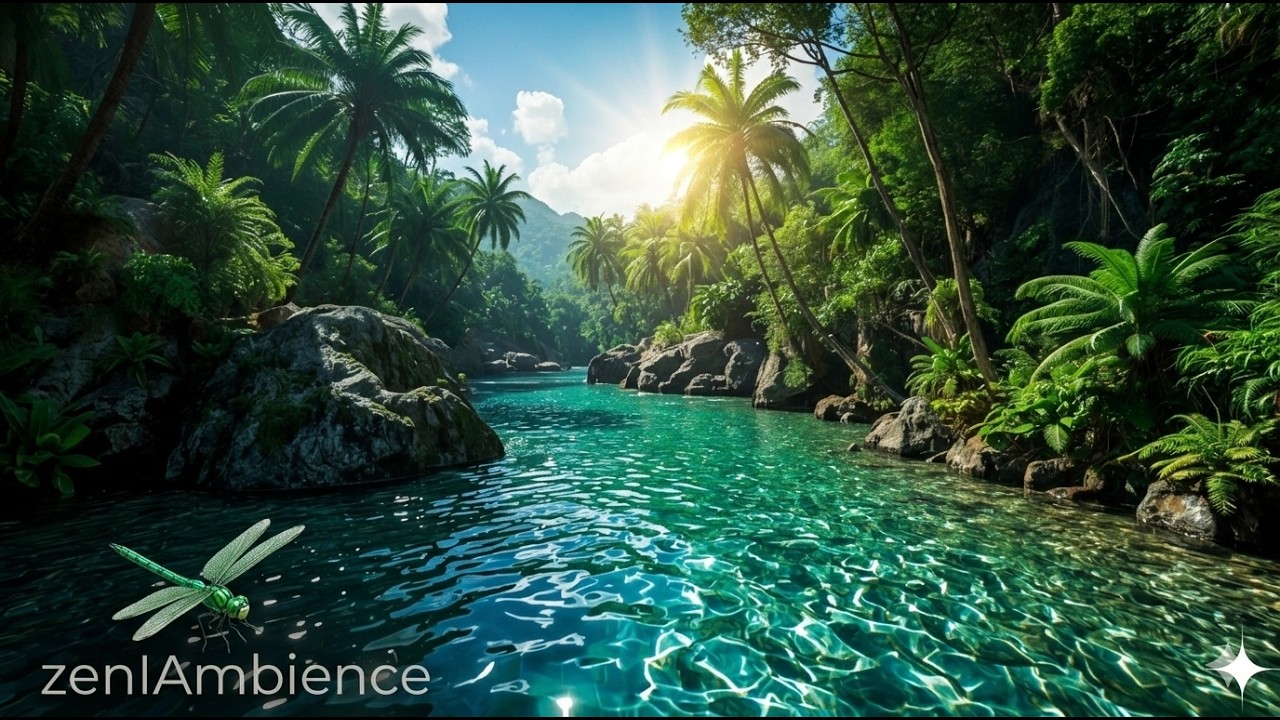 JUNGLE RIVER 🛶 Crystal Clear Water & Exotic Birds | Deep Sleep, Focus, Relax