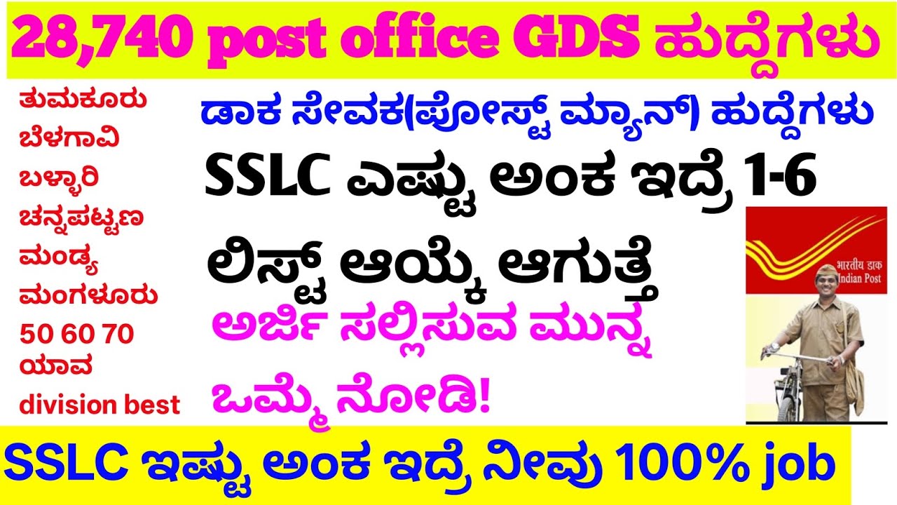 Post office SSLC ಎಷ್ಟು ಆದ್ರೆ ಅರ್ಜಿ ಸಲ್ಲಿಸಬೇಕು/ಎಷ್ಟು ಅಂಕ ಇದ್ರೆ ಆಯ್ಕೆ ಆಗುತ್ತೆ?/post office result 2025