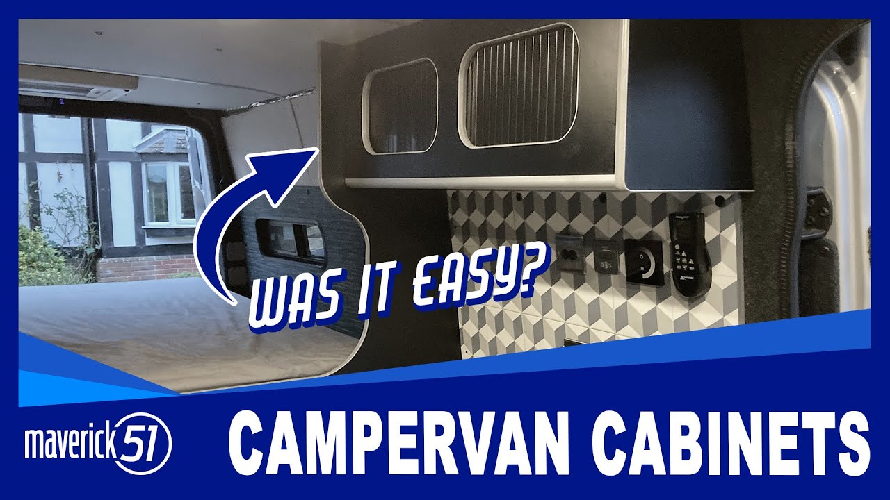 Upper Kitchen Cabinets, Vinyl Wrapped & Tambour doors | VW Crafter Camper Conversion