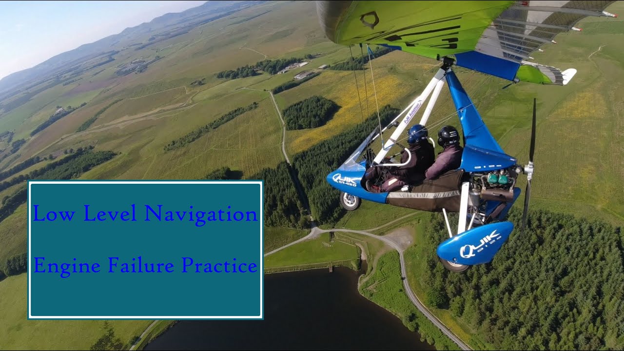Microlight low level navigation lesson with surprise engine failure practice