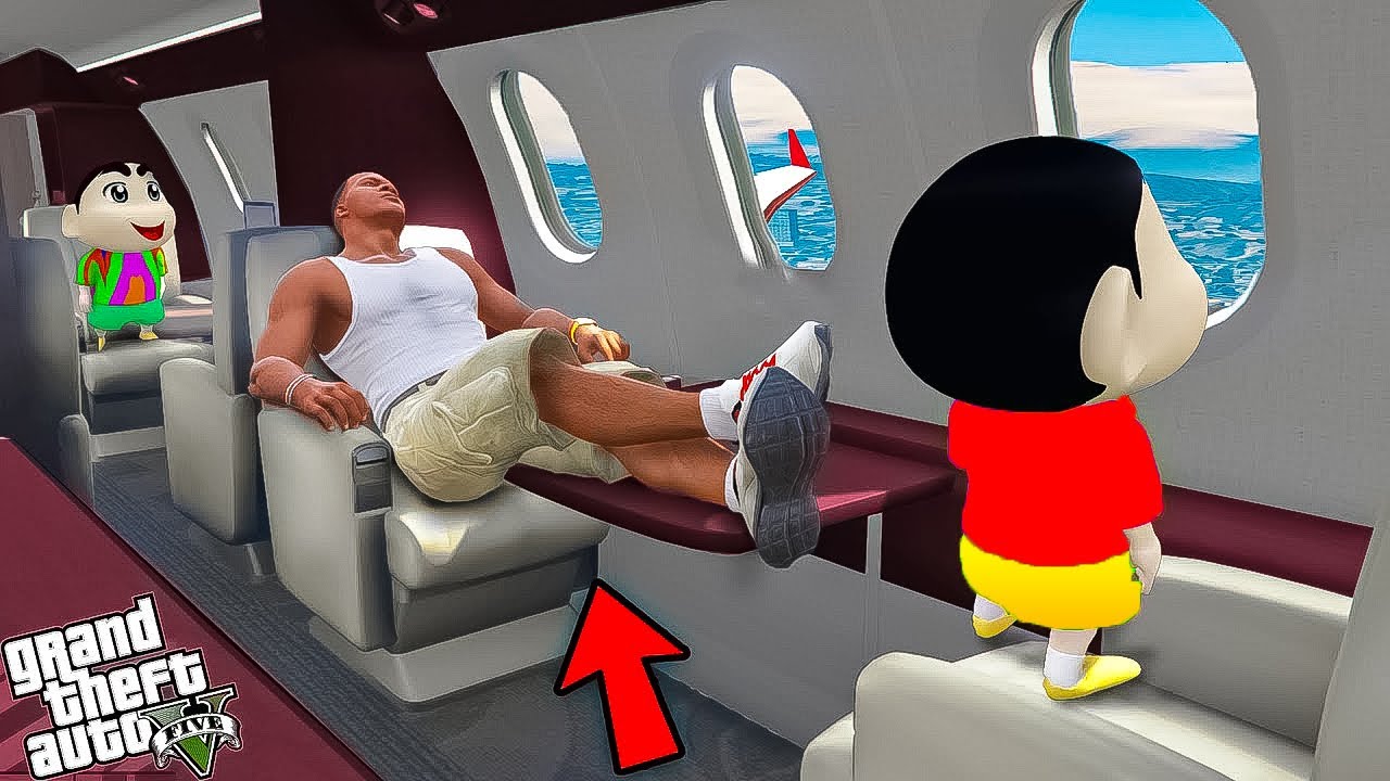 Shin Chan And Franklin Found A New Plane To Enjoy A Trip In GTA 5 In Telugu