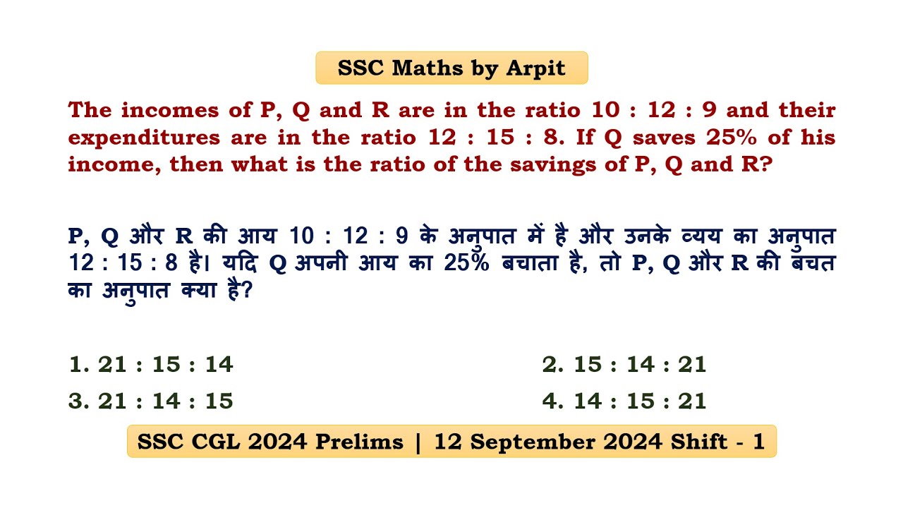 The incomes of P, Q and R are in the ratio 10:12:9 and their expenditures are in the ratio 12:15:8.