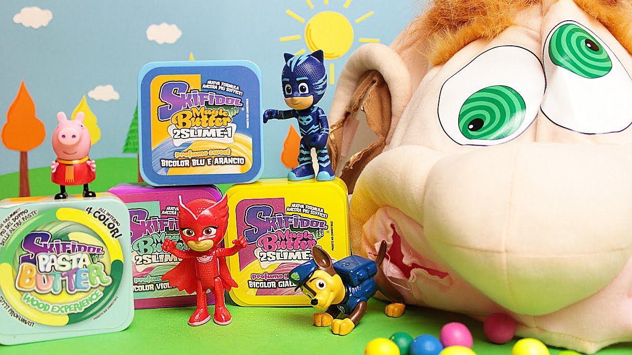 Giochiamo con lo Skifidol Butter SLIME insieme a GASTONE TESTONE e i PJ MASKS!