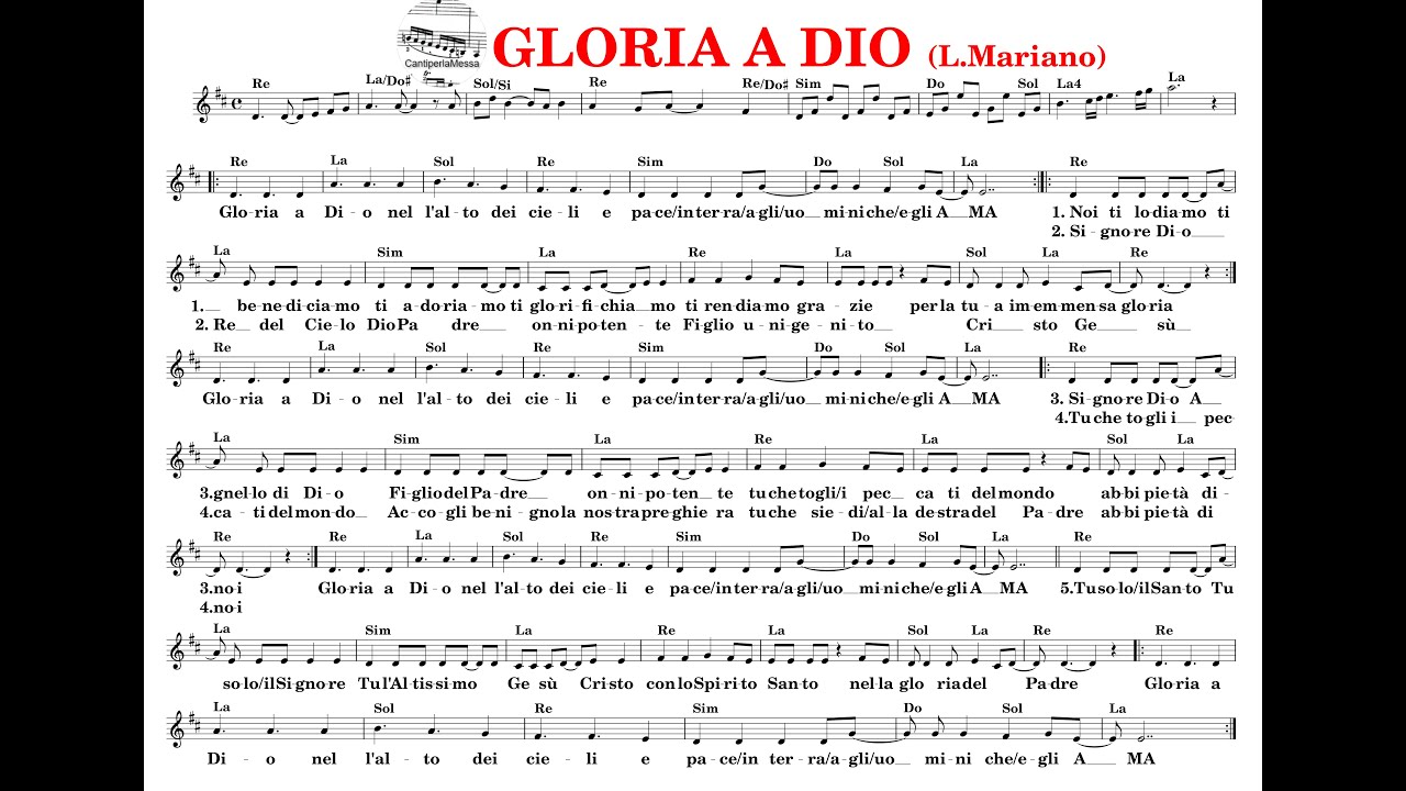 GLORIA A DIO (Luigi Mariano) spartito accordi testo (choir cantiperlamessaIT)