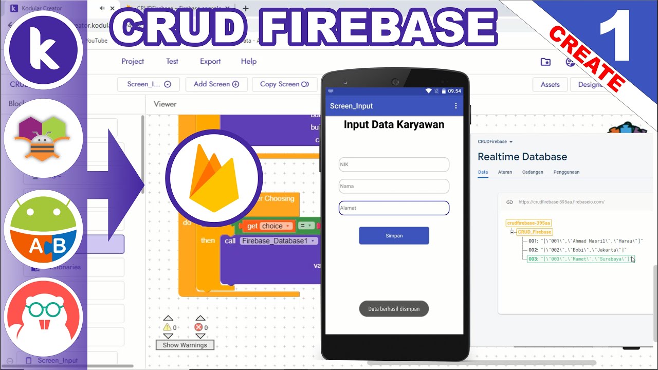 1. CRUD Firebase (Create) Part1- Kodular | MIT App Inventor | Appybuilder | Thunkable