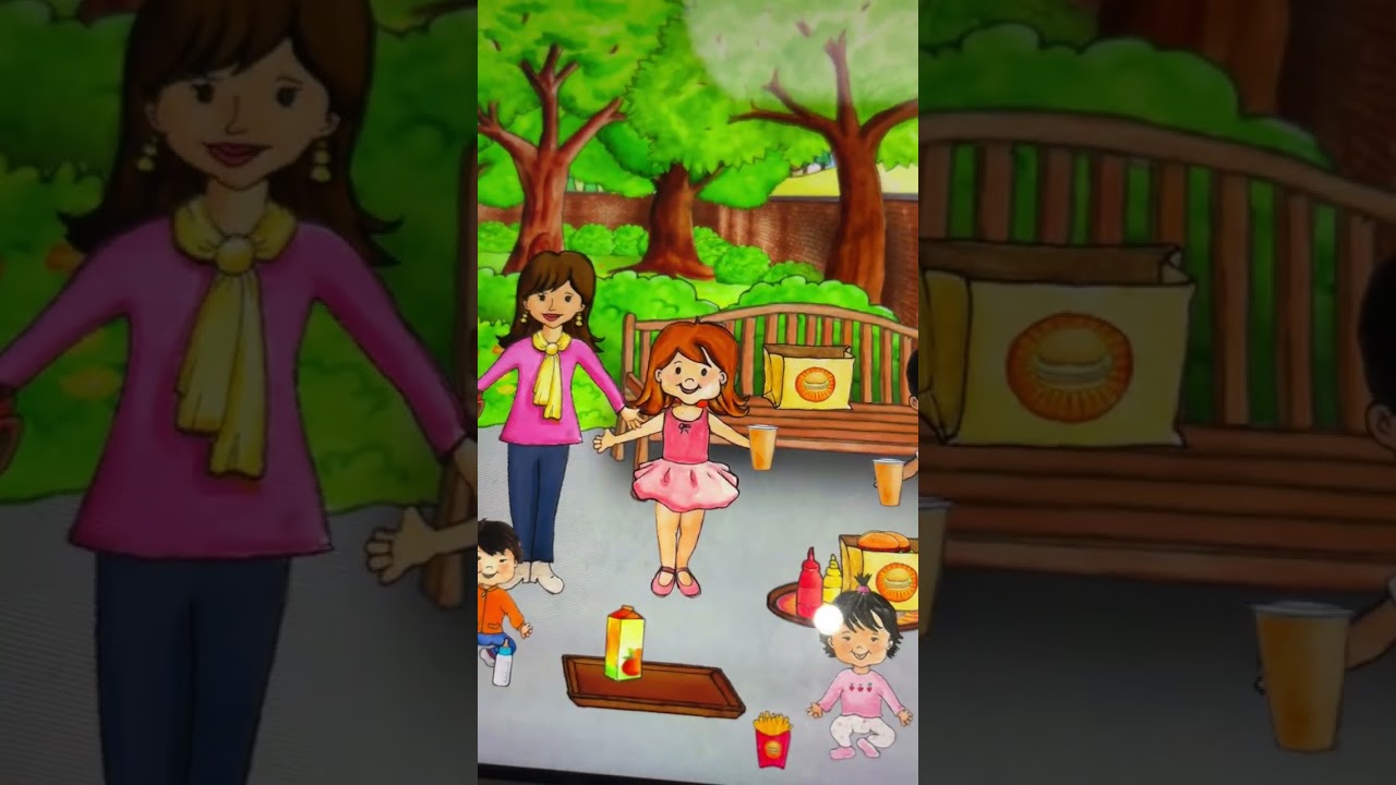 Playing at the playground and eating burgers and fries lunch there🛝🍔🍟👩👨👧🧒👶👶