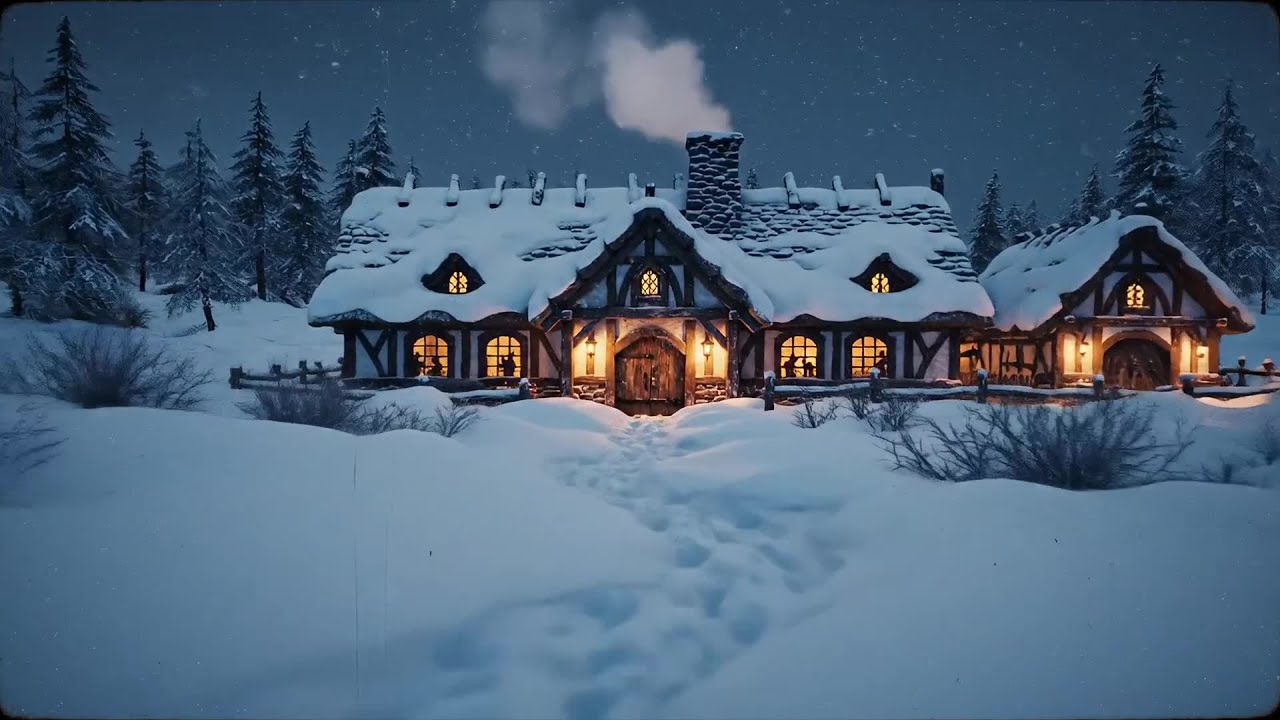 🎄 Peaceful Winter Harp and Fire Ambience for Deep Focus, Sleep and Calm Mind