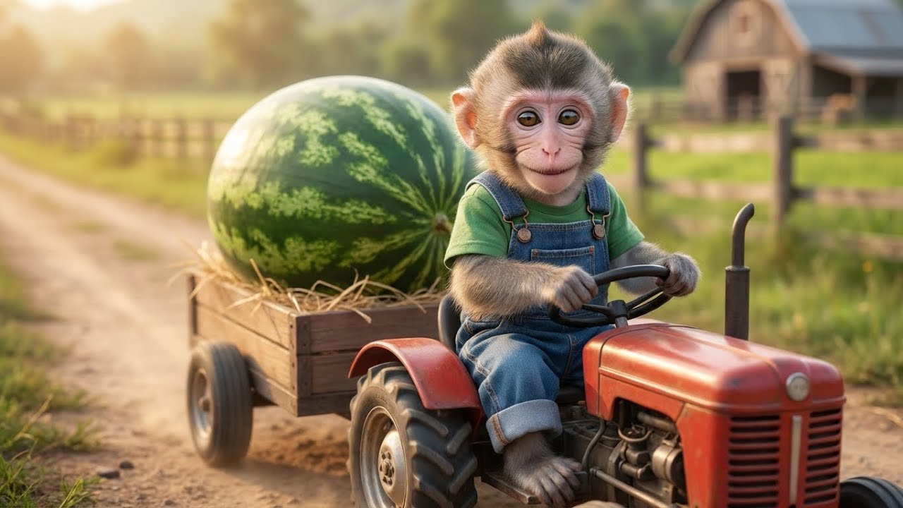 Baby Monkey’s Big Watermelon Farm Build! 🍉🐒 Can He Grow a Giant Crop?