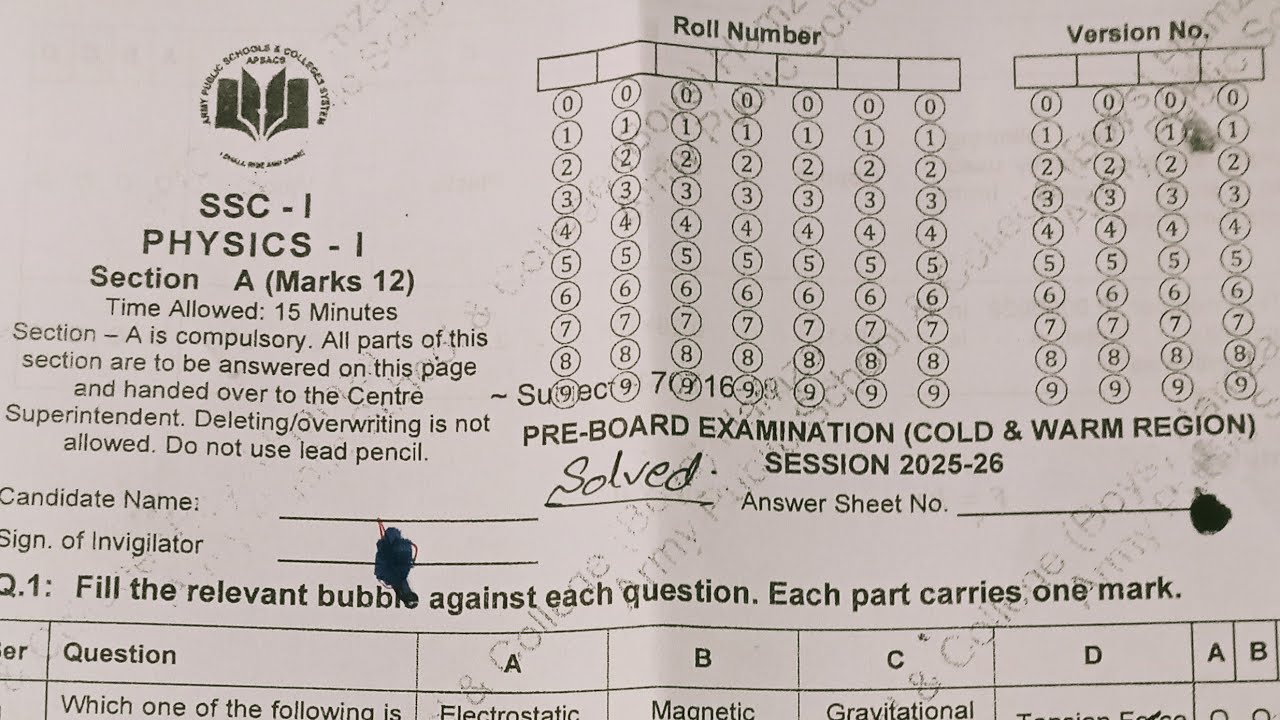 APS Physics 9TH PRE-BOARD EXAMPAPER SOLVED 2026 #pastpapers 