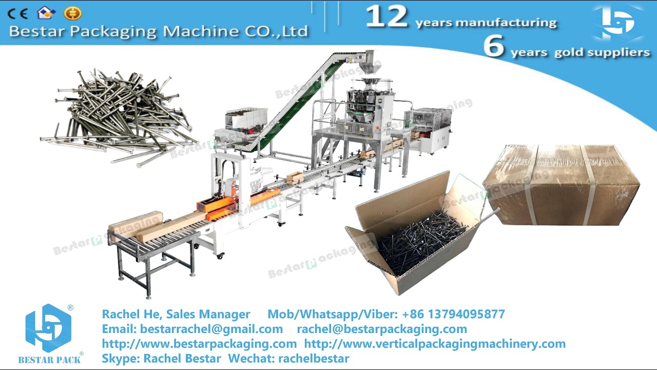 Linea di riempimento e pesatura automatica di chiodi metallici per imballaggi in cartone da 5 kg 25
