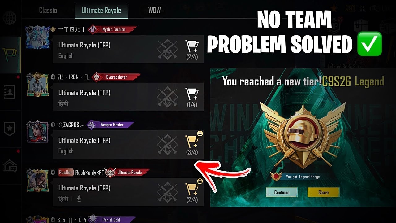 How To Find TEAM for Ultimate Royale Legend Rank Push BGMI 🔥 Peerless To Legend Gameplay EGO 👺