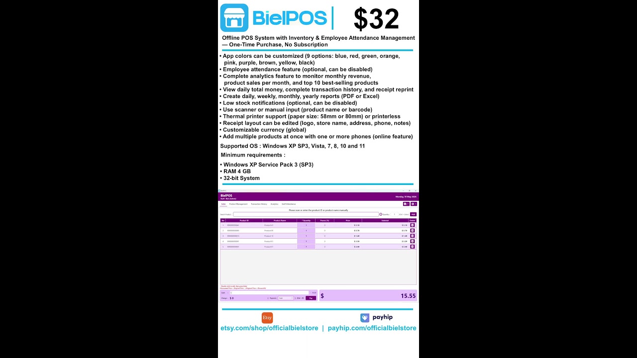 Offline POS System with Inventory & Employee Attendance Management &mdash; One-Time Purchase