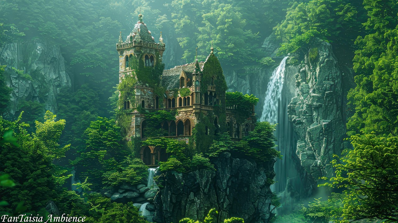 Celtic Castle Waterfall Soundscapes | Medieval Music for Stress Relief & Deep Sleep