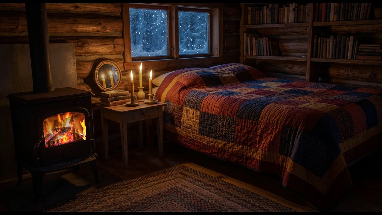 Cozy Winter Cabin LIVE ❄️🔥 Fireplace, Snowfall & Candlelight for Deep Sleep & Relaxation