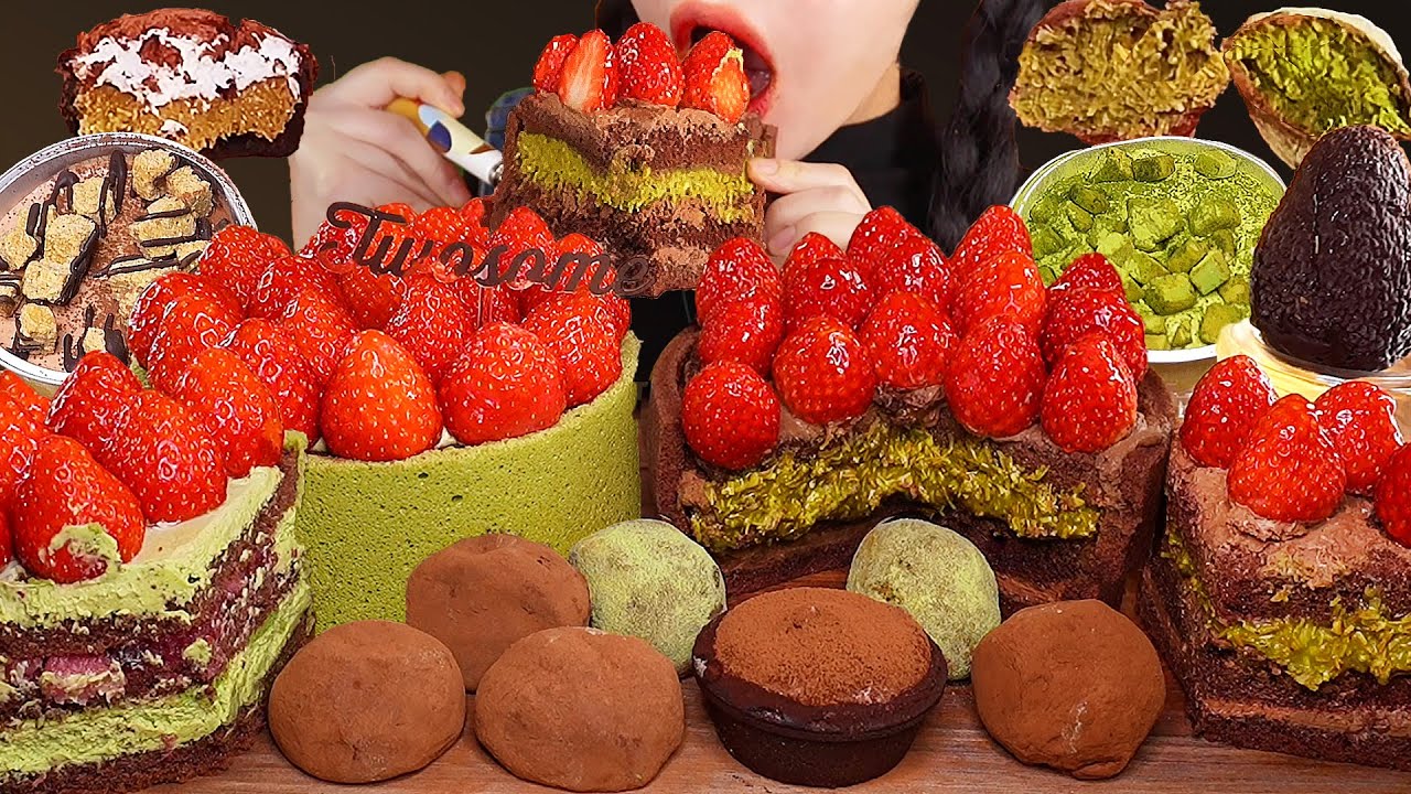 SUB)ASMR Дубай шоколадный клубничный торт 🍓 Клубничный торт 🍓 Корейское печенье