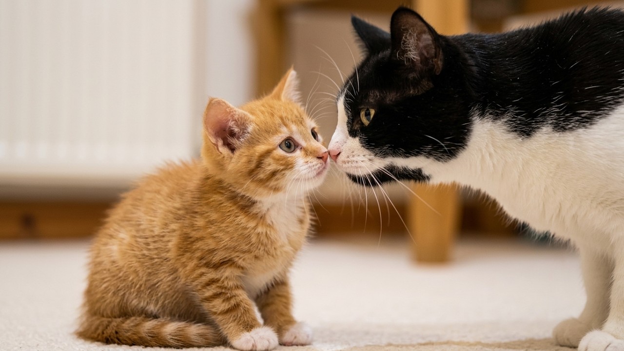 New Kitten Meets Cats For The First Time