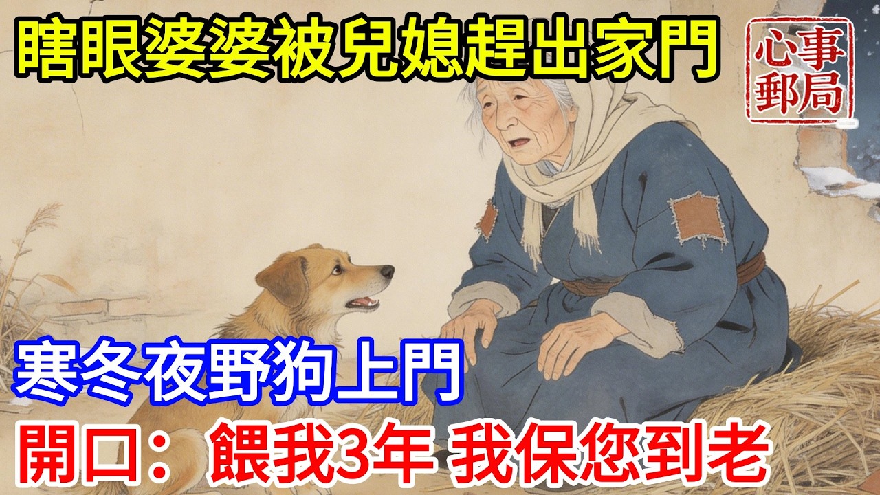 瞎眼婆婆被兒媳趕出家門住進破廟，寒冬夜野狗上門，開口說話：您餵我三年，我保你兒孫當大官，您晚年享樂到老！【心事郵局】#民間故事#傳統故事#故事頻道#聽書#睡前故事#情感