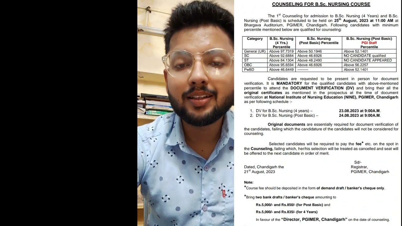 PGIMER Counseling/Admission Process | BSc Nursing Fees | BSc Nursing Cut Off | Merit List