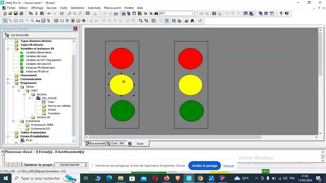 Cahier de charge feu rouge sur Unity Pro _ Ecran d'exploitation