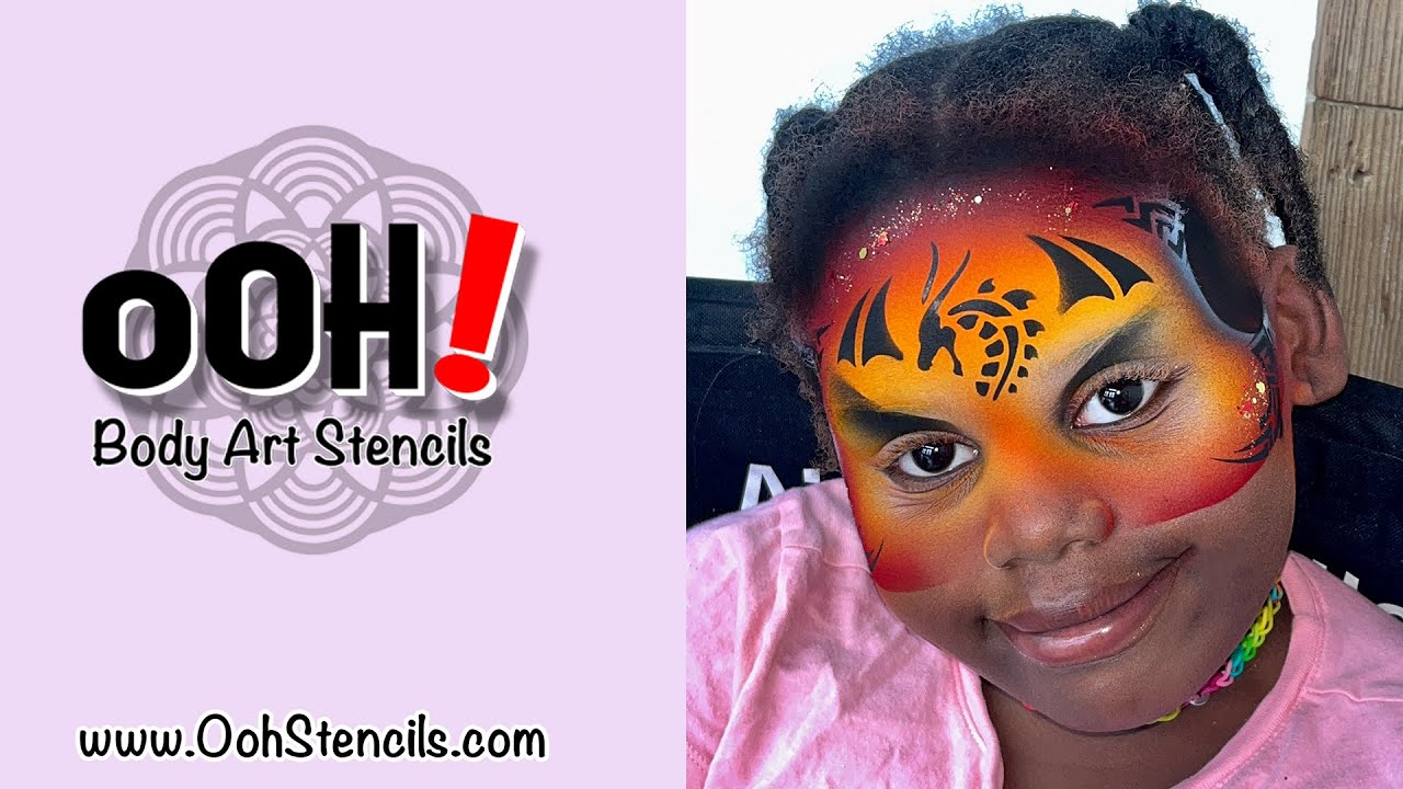 Tribal Dragon Mask Airbrush Face Paint Demo | Ooh! Stencils