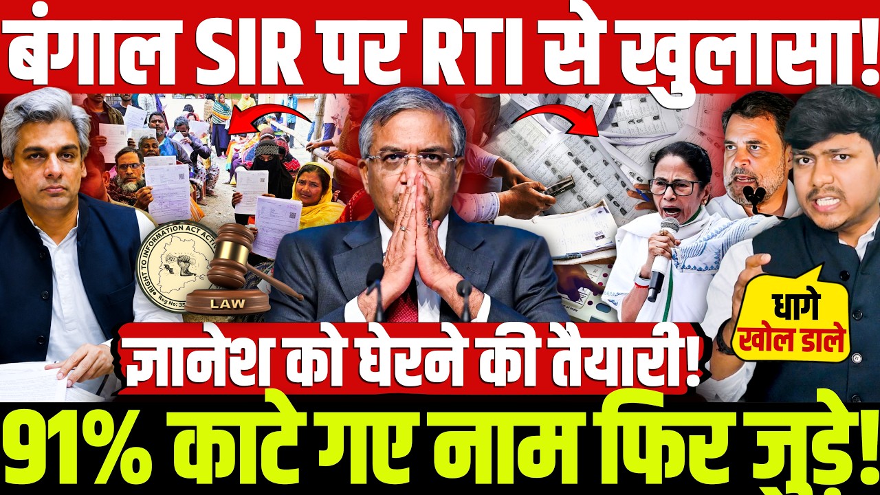 बंगाल SIR पर RTI से खुलासा! 91% काटे गए नाम फिर जुड़े! ज्ञानेश को घेरने की तैयारी!