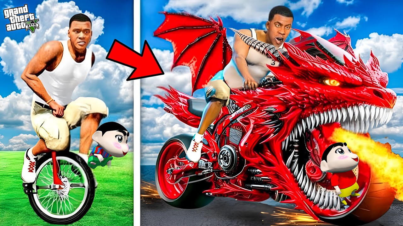 Franklin Upgrade Zero to God Dragon Bike in GTA 5 | SHINCHAN and CHOP