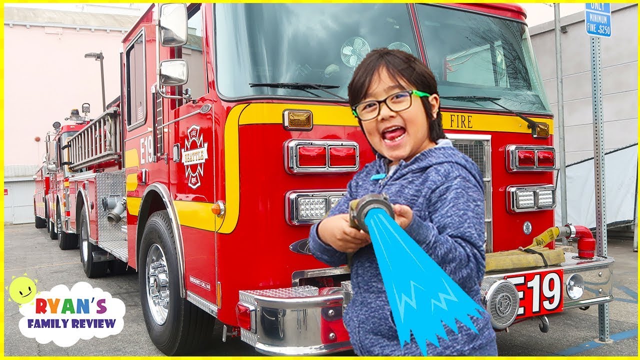 Ryan Explores Fire Trucks and film Ryan's Mystery Playdate